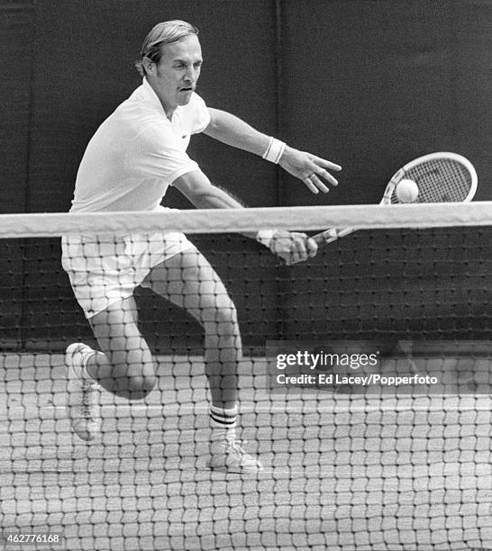 Stan Smith of the Untied States in action at Wimbledon, circa July 1971. Smith lost in the Men's Singles Final to John Newcombe of Australia in five...