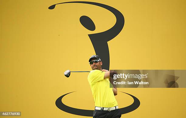 Alvaro Quiros of Spain in action during the first round of the 2015 Maybank Malaysian Open at Kuala Lumpur Golf & Country Club on February 5, 2015 in...