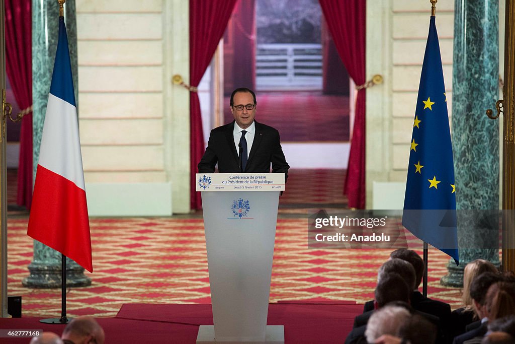 French president Hollande gives press conference in Paris