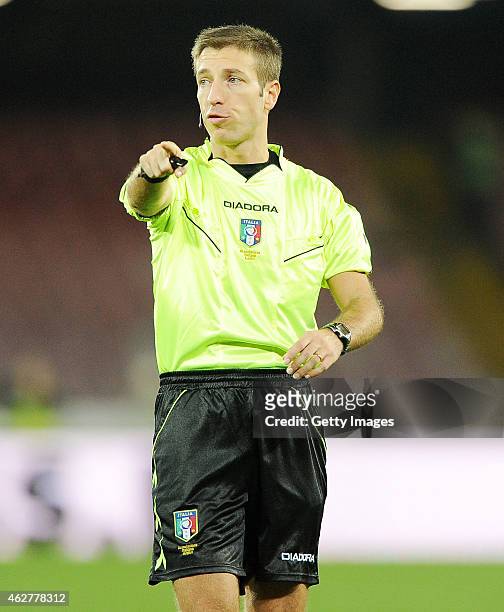 Referee Davide Massa during the TIM CUP match between SSC Napoli and FC Internazionale at the San Paolo Stadium on February 4, 2015 in Naples, Italy.