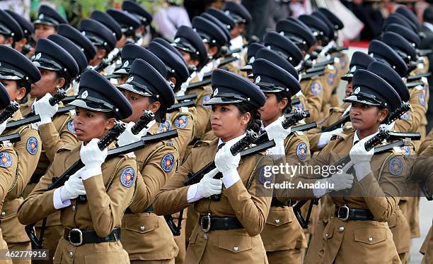 Sri Lanka's women police officers march during the country's 67th Independence day celebrations in Colombo on February 4, 2015. Sri Lanka obtained...