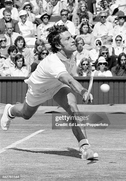 Jan Kodes of Czechoslovakia in action at Wimbledon, circa July 1973. Kodes won the Men's Single final by defeating Alex Metreveli of Russia in...