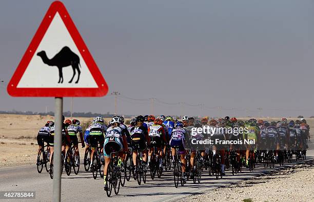 Riders make their way through Umm Sakhama during stage three of the 2015 Ladies Tour of Qatar from Souq Waqif to Al Khor Corniche on February 5, 2015...