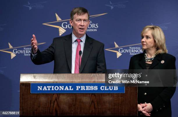 National Governors Association vice chairman Gov. John Hickenlooper and National Governors Association chairwoman Gov. Mary Fallin answer questions...