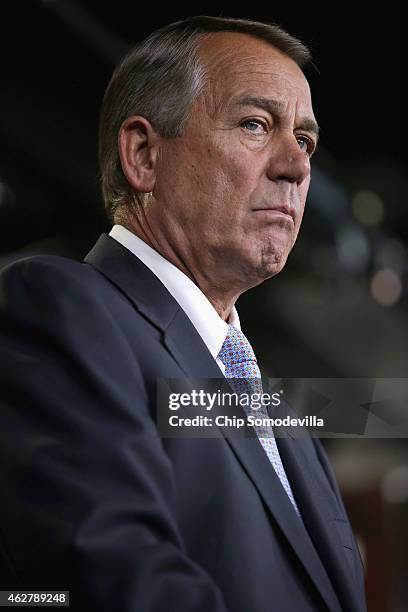 Speaker of the House John Boehner holds his weekly news conference at the U.S. Capitol February 5, 2015 in Washington, DC. Boehner announced that...