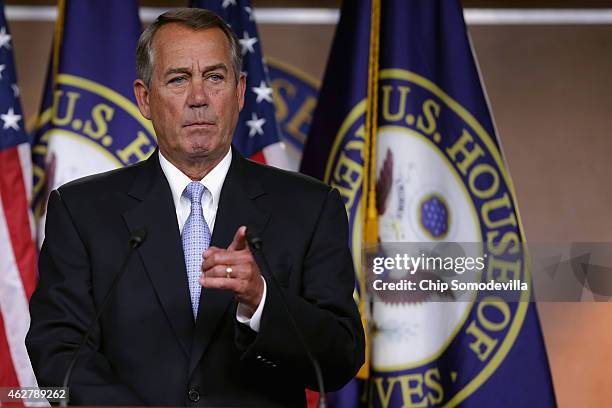 Speaker of the House John Boehner holds his weekly news conference at the U.S. Capitol February 5, 2015 in Washington, DC. Boehner announced that...
