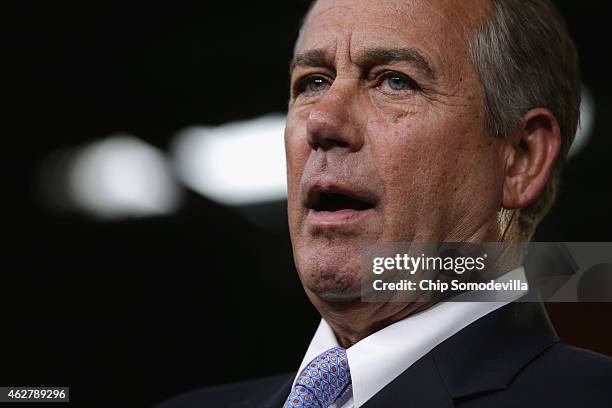 Speaker of the House John Boehner holds his weekly news conference at the U.S. Capitol February 5, 2015 in Washington, DC. Boehner announced that...