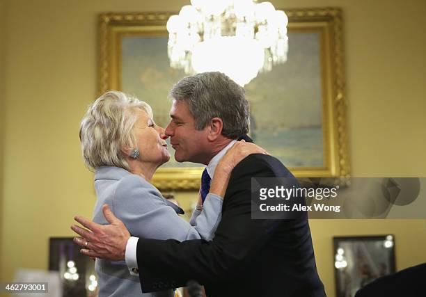 Committee Chairman U.S. Rep. Michael McCaul greets former Rep. Jane Harman , director of the Woodrow Wilson Center, prior to a hearing before the...