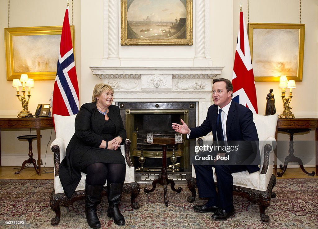 Norwegian Prime Minister Erna Solberg Meets With David Cameron