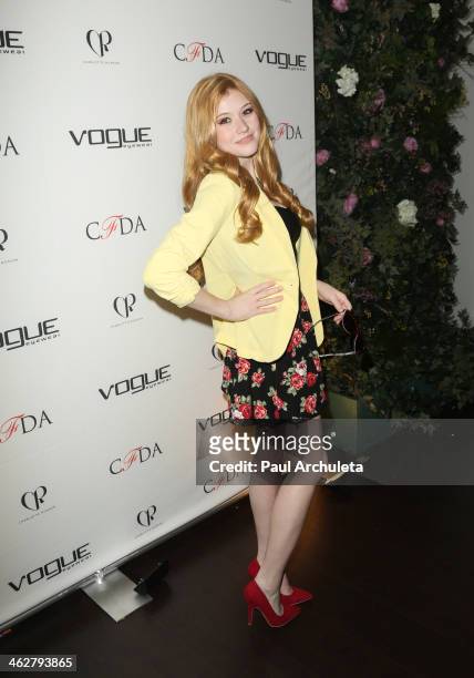 Actress Katherine McNamara attends the Council Of Fashion Designers Of America's 4th annual design series for Vogue eyewear on January 14, 2014 in...