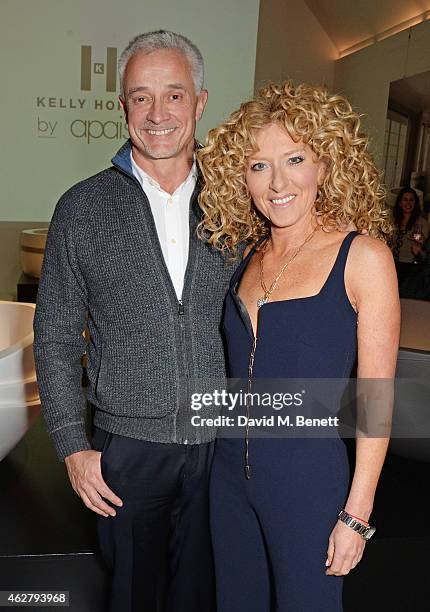 John Gardiner and Kelly Hoppen attend the global unveiling of Kelly Hoppen's new bathware collection with Apaiser at IRIS Studios on February 5, 2015...