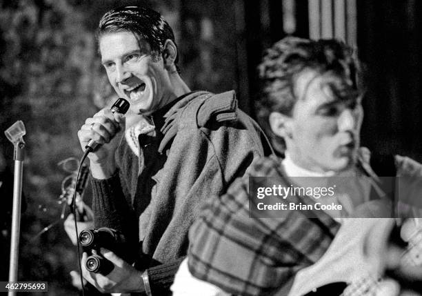 Tony Hadley and Martin Kemp of Spandau Ballet performing at The London Dungeon, Tooley Street, London during the filming of a pop video for Chrysalis...