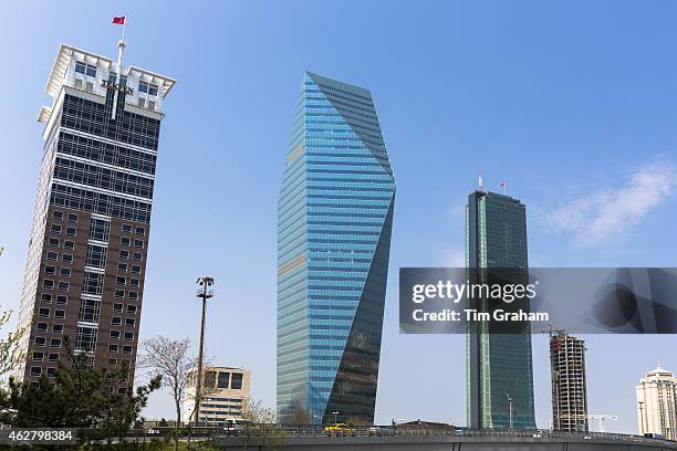 Levent financial business district skyscrapers L to R Tefken Tower, Soyak Tower Center and Sapphire Tower, Istanbul, Turkey