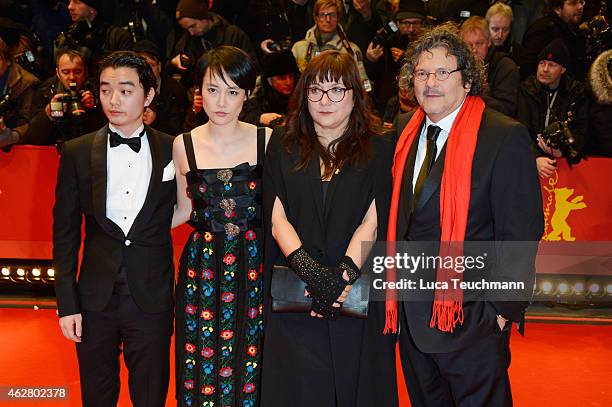 Actress Rinko Kikuchi, her husband actor Shota Sometani, director Isabel Coixet and guest attends the 'Nobody Wants the Night' Opening Night premiere...