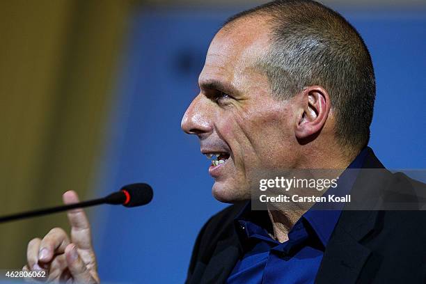 New Greek Finance Minister Yanis Varoufakis attends a press conference with German Finance Minister Wolfgang Schaeuble following talks on February 5,...