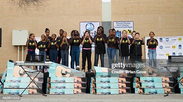 The Changels perform at the Adopt the Arts Ribbon-Cutting Ceremony at Westminster Elementary School on February 5, 2015 in Venice, California.