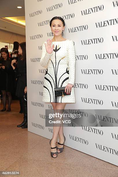 Actress Carina Lau attends the opening activity of Valentino flagship store on February 5, 2015 in Hong Kong, China.