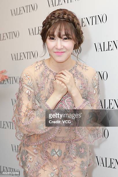 Singer Tiffany of South Korea Girls'Generation attends the opening activity of Valentino flagship store on February 5, 2015 in Hong Kong, China.