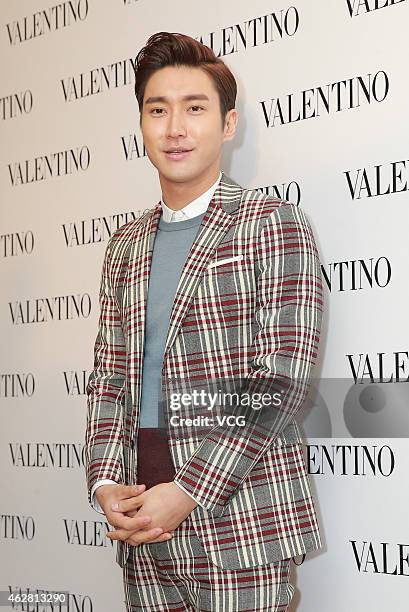 Super Junior member Choi Siwon attends the opening activity of Valentino flagship store on February 5, 2015 in Hong Kong, China.