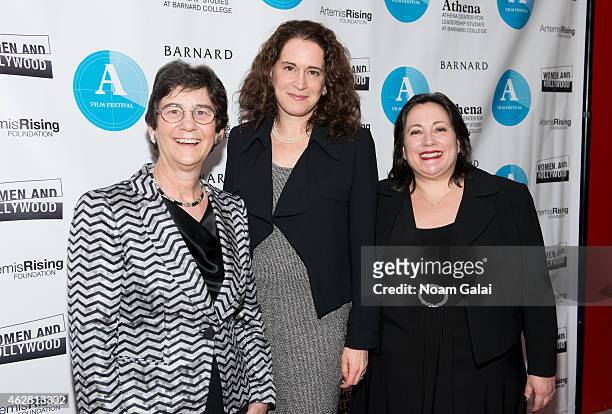 Athena Festival co-founder Kathryn Kolbert, Barnard College President Debora Spar, and Athena Festival co-founder Melissa Silverstein attend the 2015...