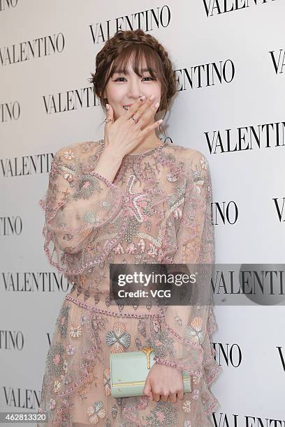 Singer Tiffany of South Korea Girls'Generation attends the opening activity of Valentino flagship store on February 5, 2015 in Hong Kong, China.