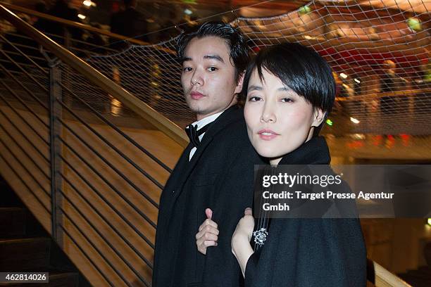 Rinko Kikuchio and her husband Shota Sometani attend the opening party during the 65th Berlinale International Film Festival at Berlinale Palace on...