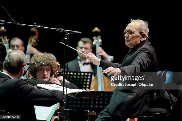Ennio Morricone performs on stage at The O2 Arena on February 5, 2015 in London, United Kingdom.