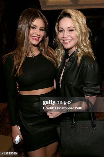 Singer/songwriters Jacquie Lee and Bea Miller pose backstage during MTV Artists to Watch at House of Blues Sunset Strip on February 5, 2015 in West...