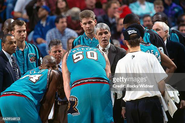 Vancouver Gizzlies head coach Brian Winters looks on against the Sacramento Kings during a game played on April 8, 1997 at Arco Arena in Sacramento,...