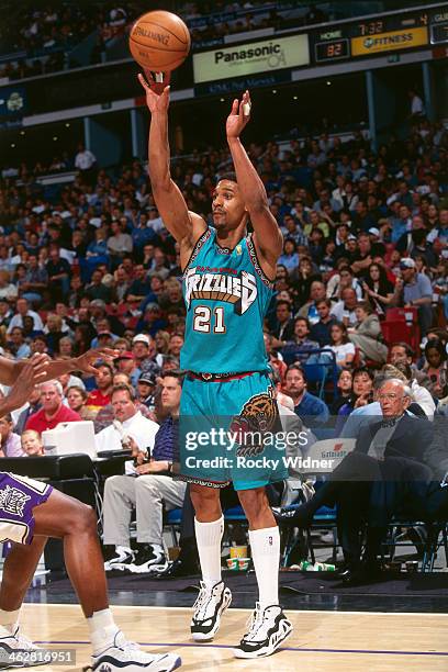 Lawrence Moten of the Vancouver Grizzlies shoots against the Sacramento Kings during a game played on April 8, 1997 at Arco Arena in Sacramento,...