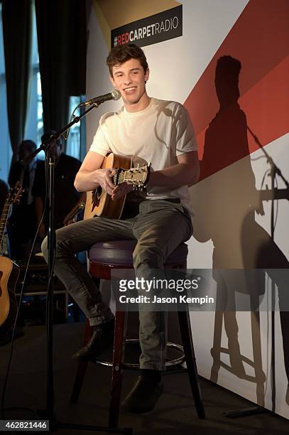 Singer-songwriter Shawn Mendes performs at The GRAMMYs Westwood One Radio Remotes during The 57th Annual GRAMMY Awards at Staples Center on February...