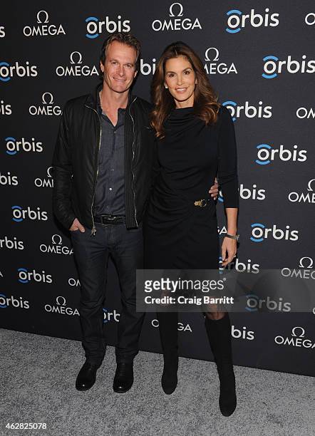 Businessman Rande Gerber and model, OMEGA Brand Ambassador Cindy Crawford attends the screening of "The Hospital In The Sky" presented by OMEGA at...