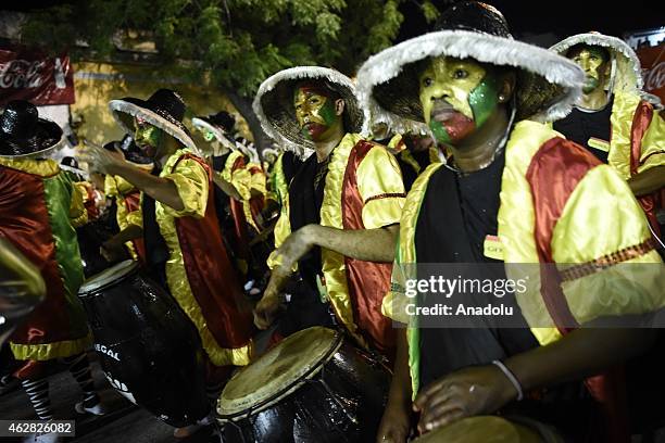Dancers perform during the Montevideo Carnival 2015 parade on Isla de Flores avenue in Montevideo, Uruguay on February 5, 2015. World's longest...