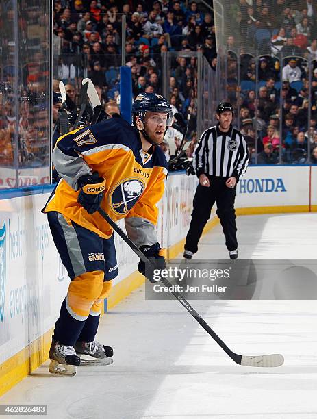 Linus Omark of the Buffalo Sabres skates against the Philadelphia Flyers on January 14, 2014 at the First Niagara Center in Buffalo, New York.