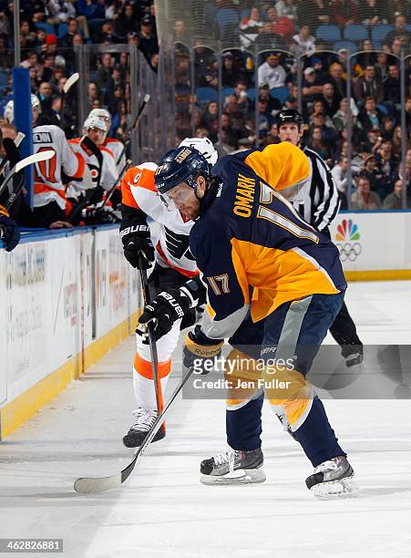 Linus Omark of the Buffalo Sabres skates against the Philadelphia Flyers on January 14, 2014 at the First Niagara Center in Buffalo, New York.