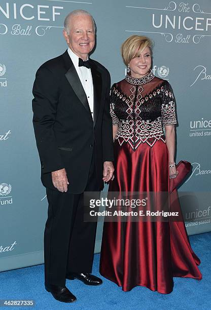 Former White House chief of staff James A. Baker III and Danny Kaye Humanitarian Leadership Award recipient Ghada Irani arrive to the 2014 UNICEF...