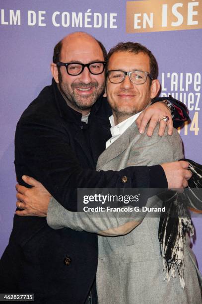 Dany Boon and Kad Merad pose before the opening ceremony of the 17th L'Alpe D'Huez International Comedy Film Festival on January 15, 2014 in L'Alpe...