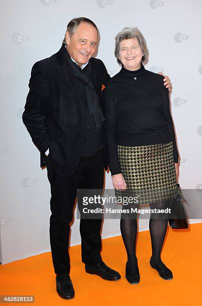 Gero von Boehm and his wife Christine von Boehm attend the premiere of the film 'Der Clan. Die Geschichte der Familie Wagner' at Gloria Palast on...