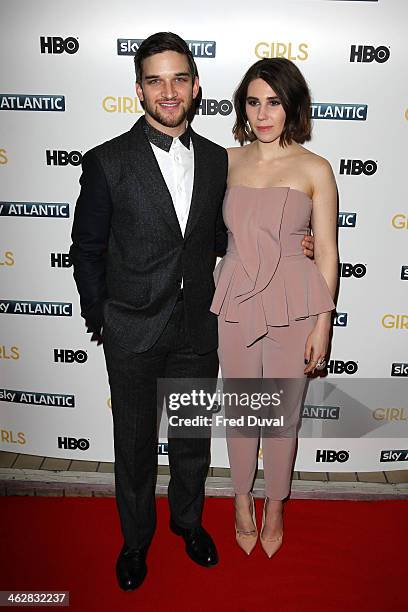 Zosia Mamet and Evan Jonigkeit attends the UK premiere of "Girls: Season 3" at Cineworld Haymarket on January 15, 2014 in London, England.