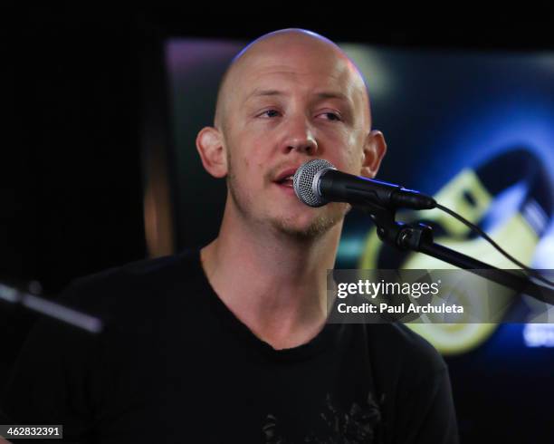 Isaac Slade of the Rock Band The Fray performs at the 104.3 MY FM Soul By Ludacris Headphones Studio on January 15, 2014 in Burbank, California.