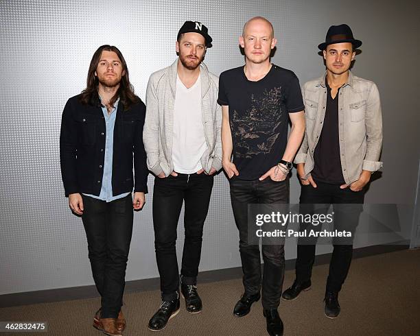 Dave Welsh, Ben Wysocki, Isaac Slade and Joe King of the Rock Band The Fray perform at the 104.3 MY FM Soul By Ludacris Headphones Studio on January...