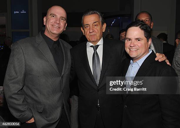 President of OMEGA Stephen Urquhart poses for a photo with guests as he attends the screening of "The Hospital In The Sky" presented by OMEGA at New...