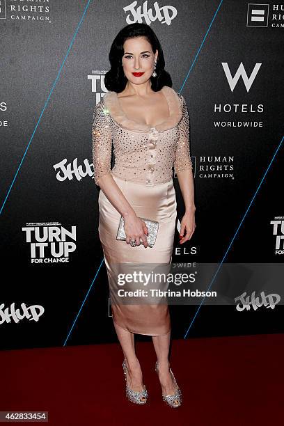 Dita Von Teese attends the W Hotel 'Turns it up for Change' ball to benefit HRC at W Hollywood on February 5, 2015 in Hollywood, California.