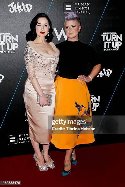 Dita Von Teese and Kelly Osbourne attend the W Hotel 'Turns it up for Change' ball to benefit HRC at W Hollywood on February 5, 2015 in Hollywood,...