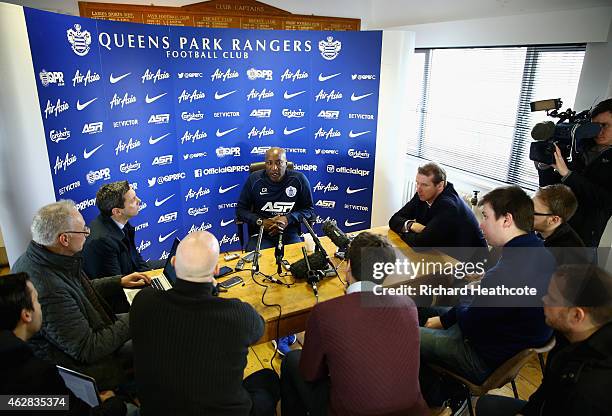 Caretaker manager Chris Ramsey speaks to the media during a Queens Park Rangers press conference at the Harlington Sports Ground on February 6, 2015...