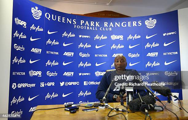 Caretaker manager Chris Ramsey speaks to the media during a Queens Park Rangers press conference at the Harlington Sports Ground on February 6, 2015...