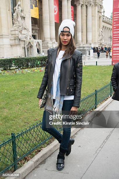 Model Joan Smalls on day 3 of Paris Haute Couture Fashion Week Spring/Summer 2015, on January 27, 2015 in Paris, France.