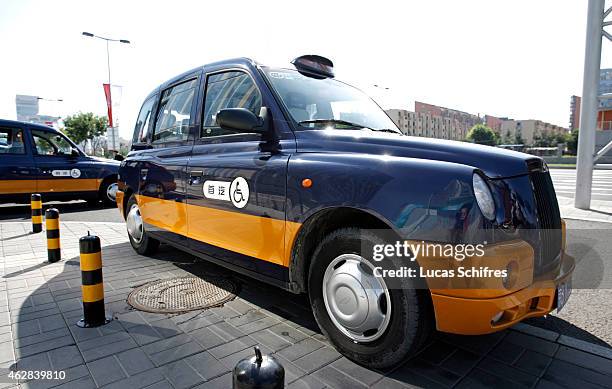 September 11: Two TX4 London Taxi cabs with wheelchair access are in service during the 2008 Paralympics Games, on September 11, 2008 in Beijing,...