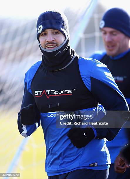 Adel Taarabt in action during a Queens Park Rangers training session at the Harlington Sports Ground on February 6, 2015 in Harlington, England.