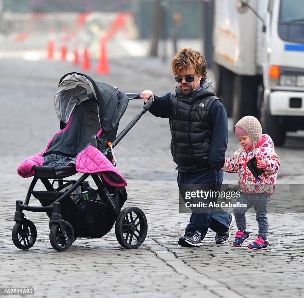 Peter Dinklage and Zelig Dinklage are seen in the Meat Packing District on January 15, 2014 in New York City.